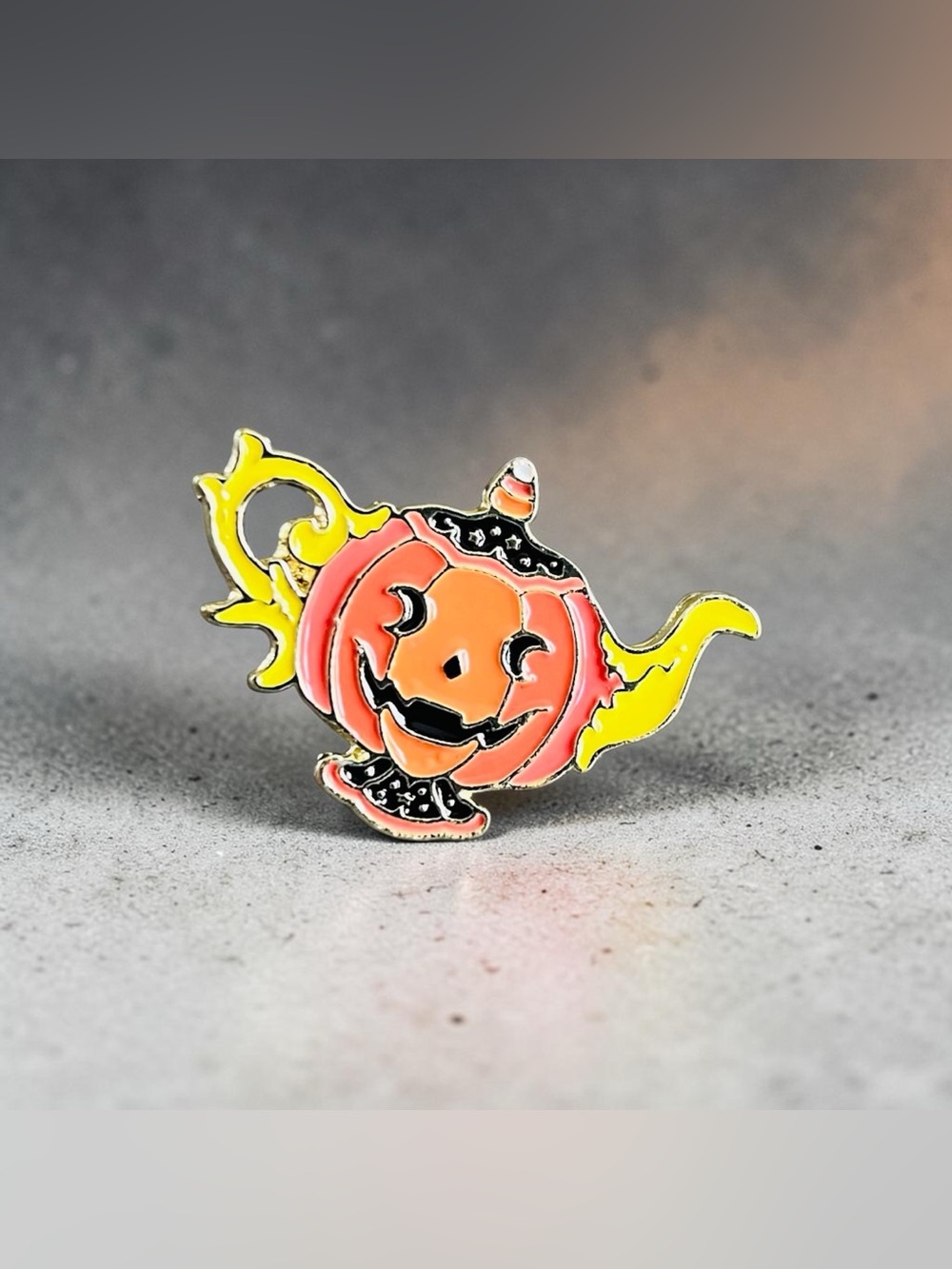 Jack-O-Lantern Teapot Enamel Brooch
